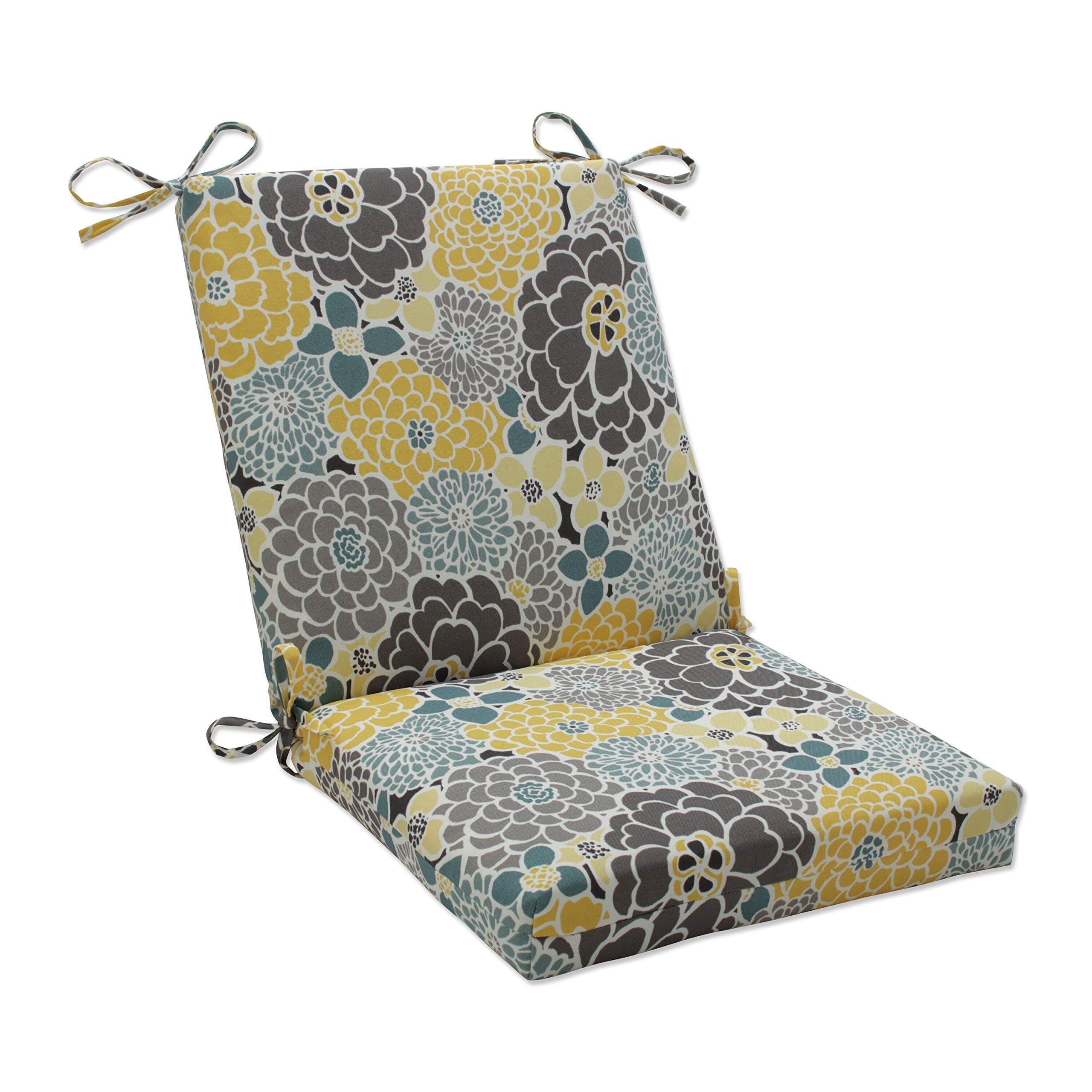 Pillow Perfect Bright Floral Indoor/Outdoor Solid Back 1 Piece Square Corner Chair Cushion With Ties, Deep Seat, Weather, And Fa