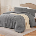 Quataly Grey California King Comforter Set - 3 Pieces Seersucker Lightweight Bedding Comforter Sets (1 Soft Fluffy Comforter & 2