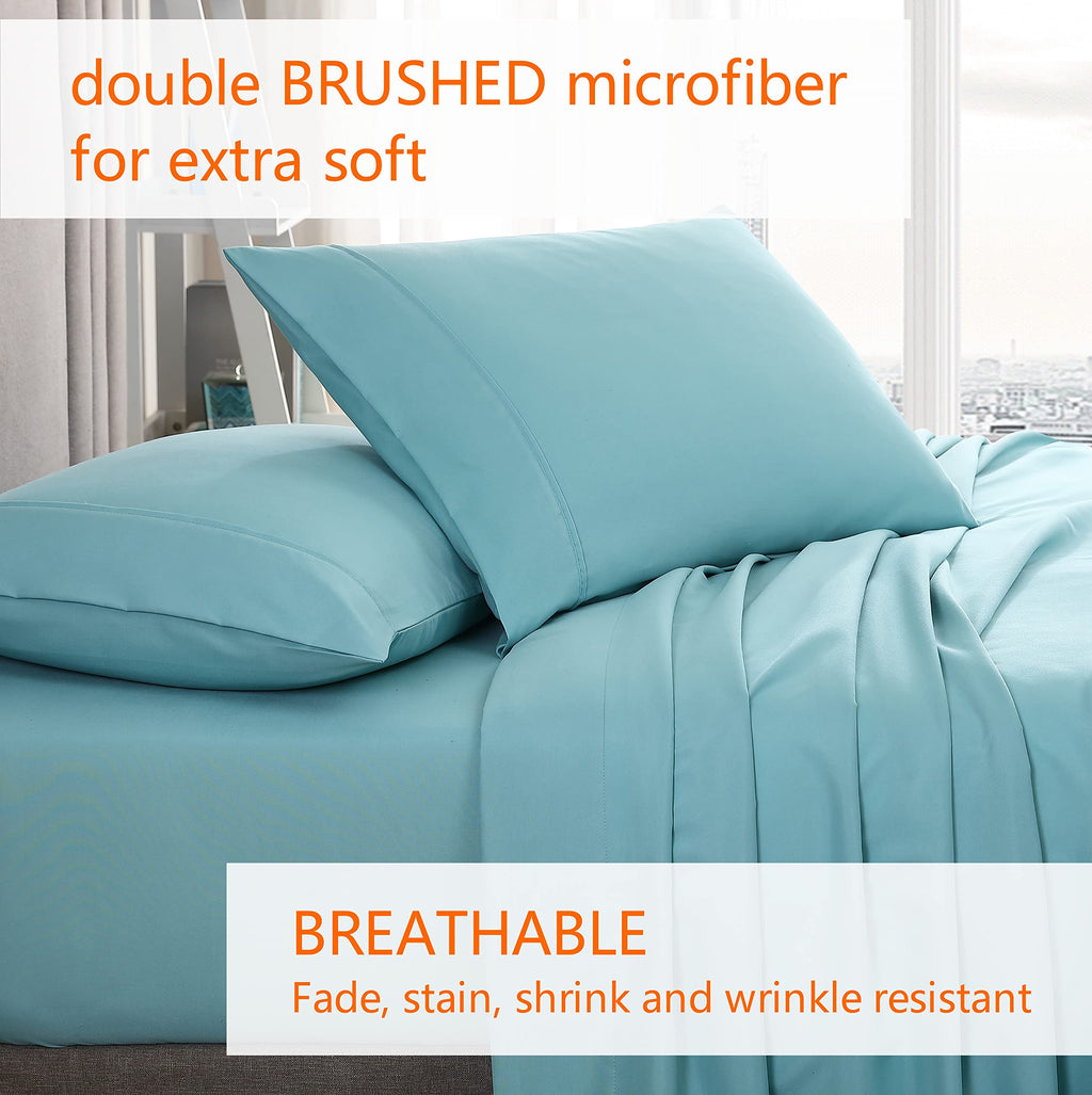 American Home Collection Pillow Case Set Of 2 Double Brushed Microfiber Soft & Easy Care Pillowcases (Aqua, Standard/Queen 20X30)
