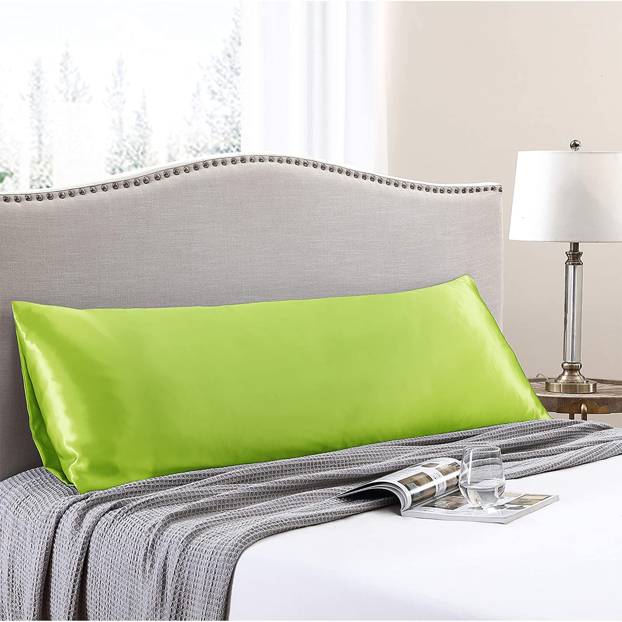 Love'S Cabin Body Pillow Cover, 20X54 Inches Sage Soft Satin Body Pillow Case With Envelope Closure, Silky Slip Cooling Body Pil