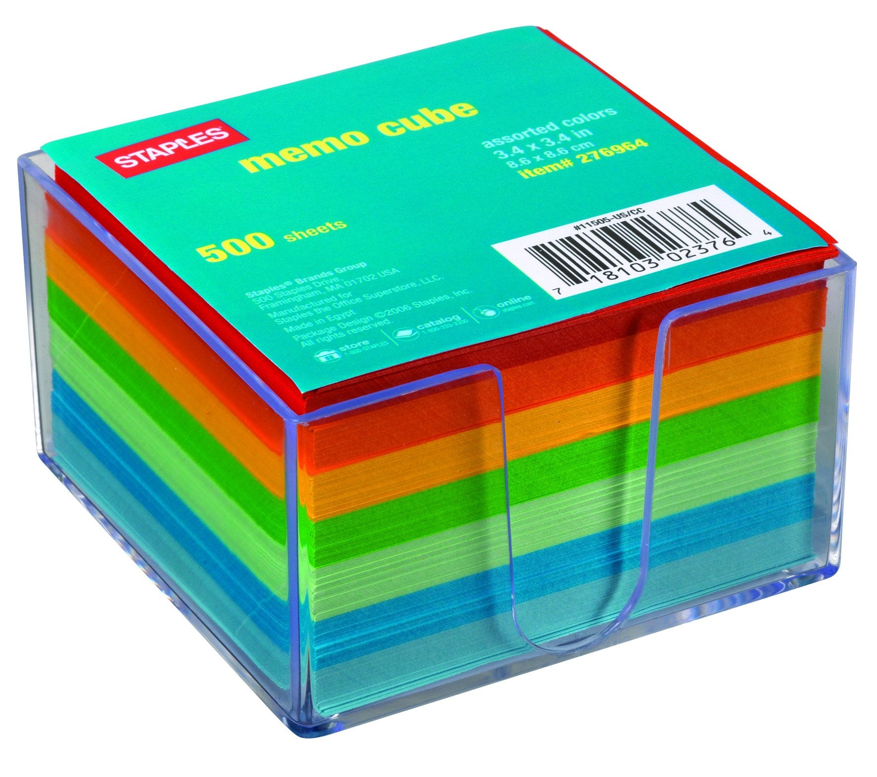 Staples Assorted Colors Cube Memo Pad 500 Sheets
