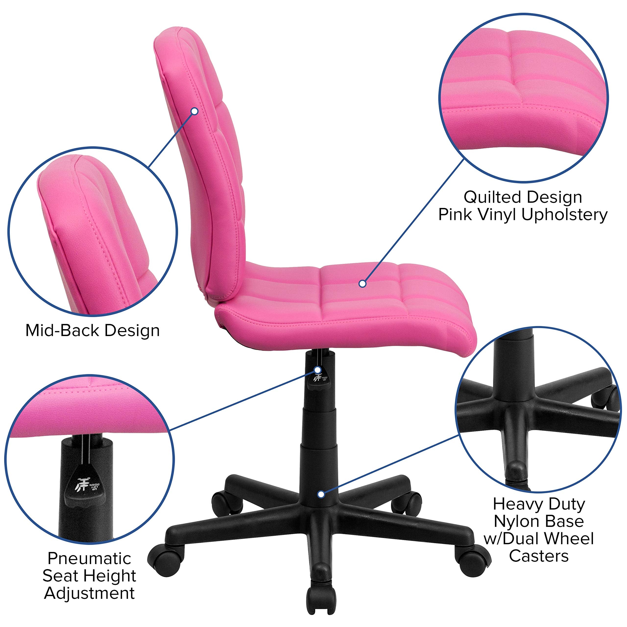 Flash Furniture Clayton Mid-Back Pink Quilted Vinyl Swivel Task Office Chair