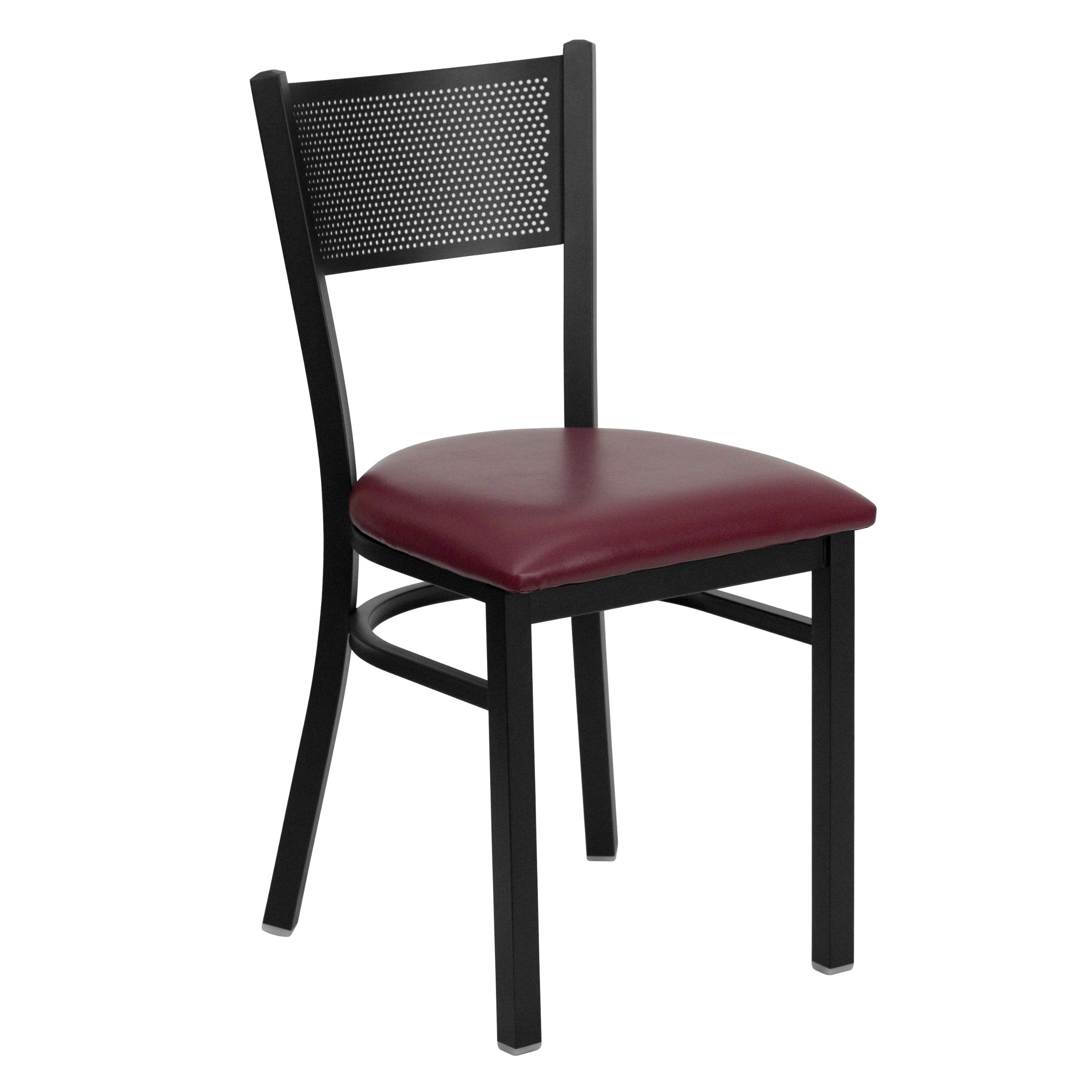 Flash Furniture Hercules Series Black Grid Back Metal Restaurant Chair - Burgundy Vinyl Seat