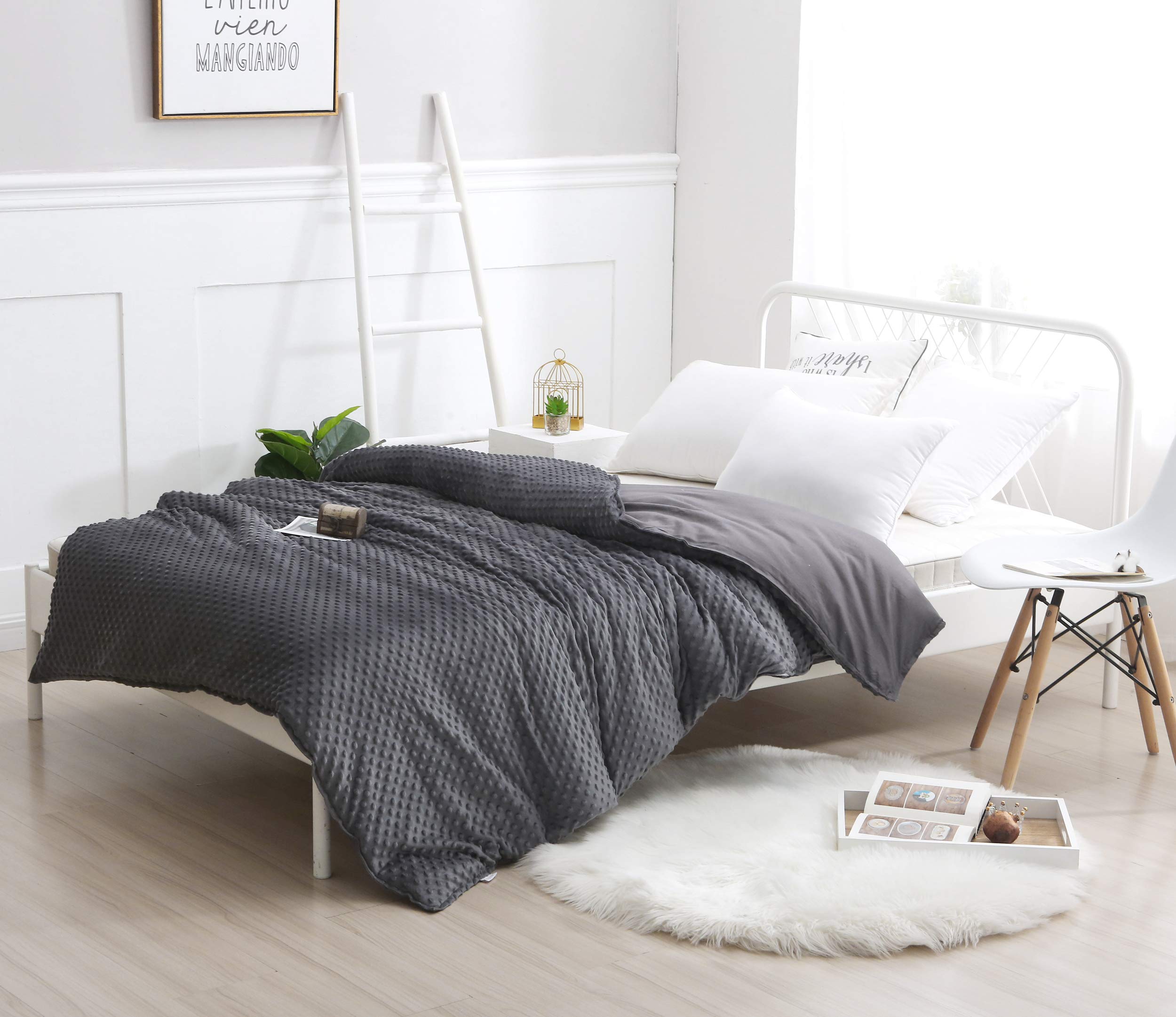 F.Y.Dreams Weighted Blanket Duvet Cover 60X80 Inches With 8 Ties,Zipper On Long Side/Cotton&Minky Dot, Dark Grey/Just Duvet Cove