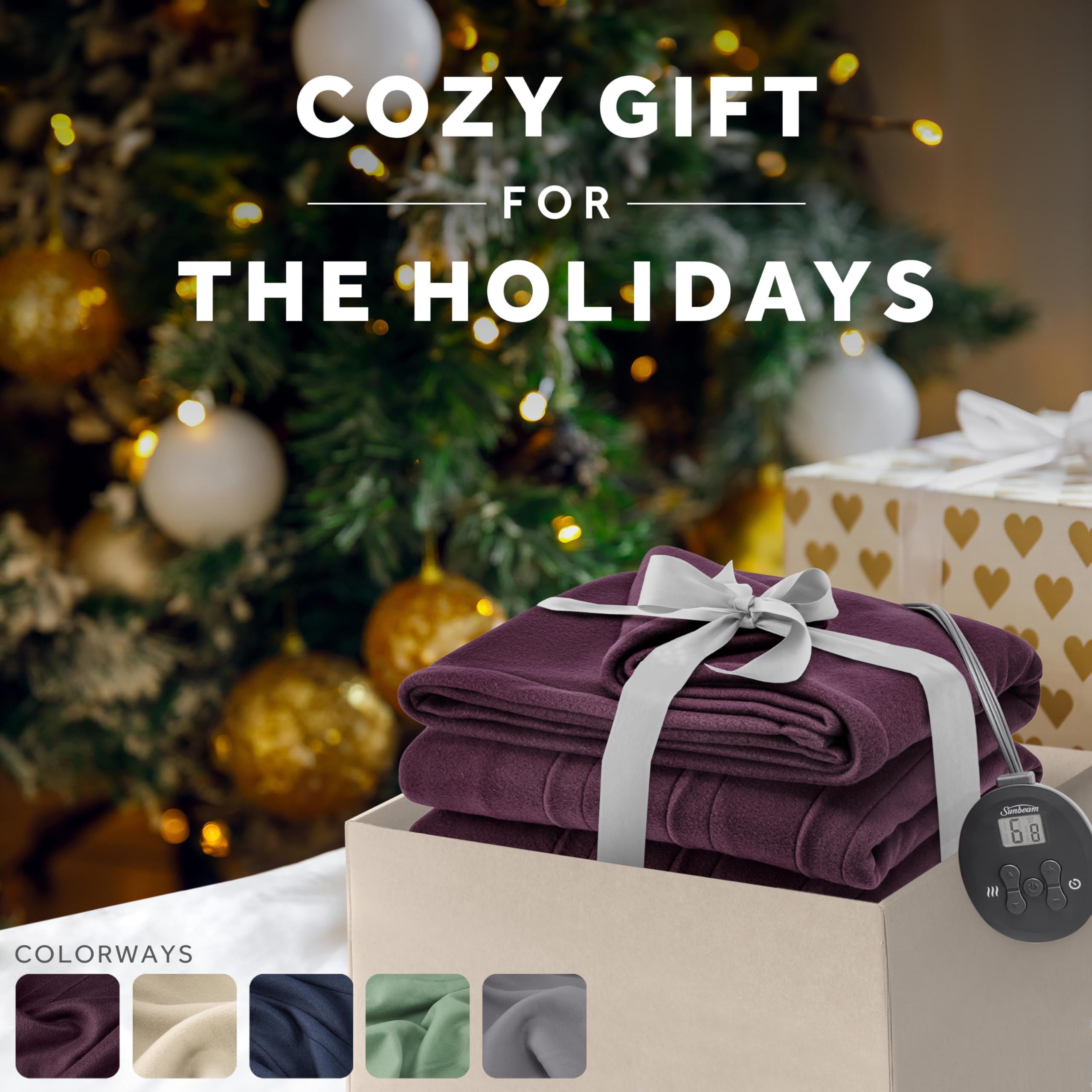 Sunbeam Royal Ultra Fleece Heated Electric Blanket King Size, 90' X 100', 12 Heat Settings, 12-Hour Selectable Auto Shut-Off, Fast Heating, Machine Washable, Warm And Cozy, Claret