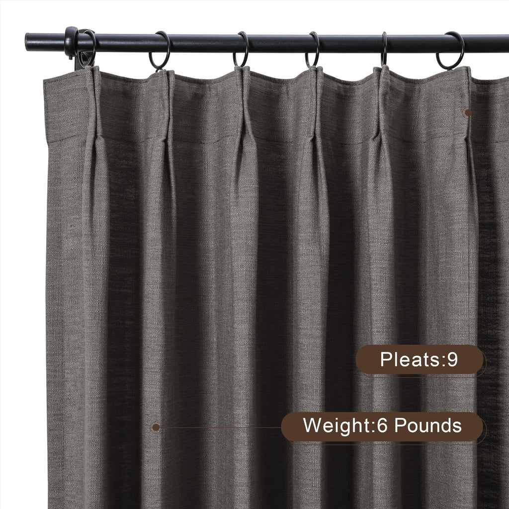 Twopages Chocolate Tart Pinch Pleated Drape 108 Inch Length Linen Light Filtering Room Darkening Curtain For Bedroom, Double Lay