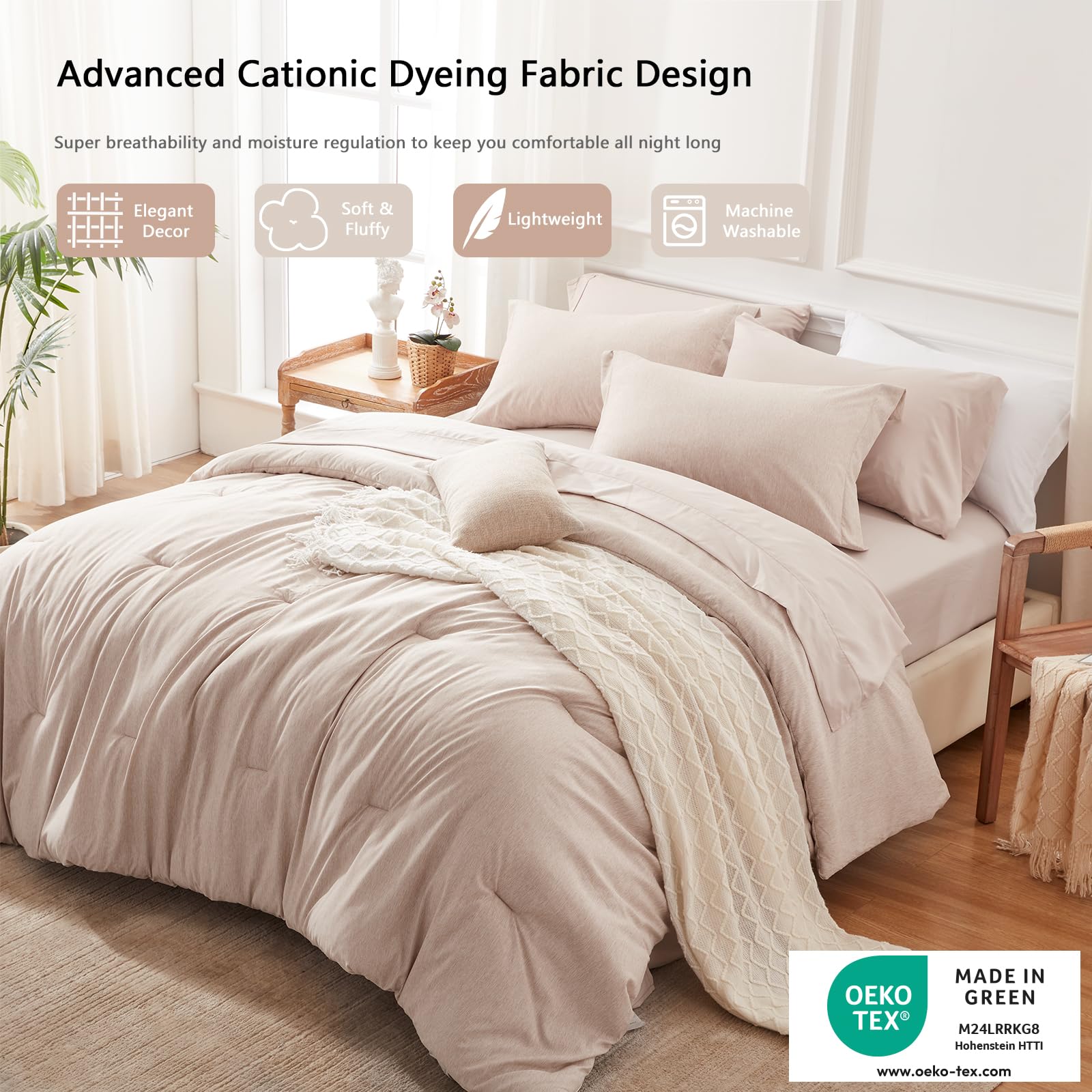 Unilibra Bed In A Bag Twin Size 5 Pieces - Taupe Twin Comforter Set Soft For All Seasons - Cationic Dyeing Bedding Comforter Sets With Comforter, Flat Sheet, Fitted Sheet, Pillowcases & Shams