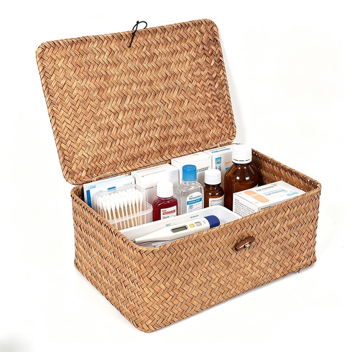 MAOUDA Medicine Basket, Medicine Basket Organizer, Wicker Basket with Lid