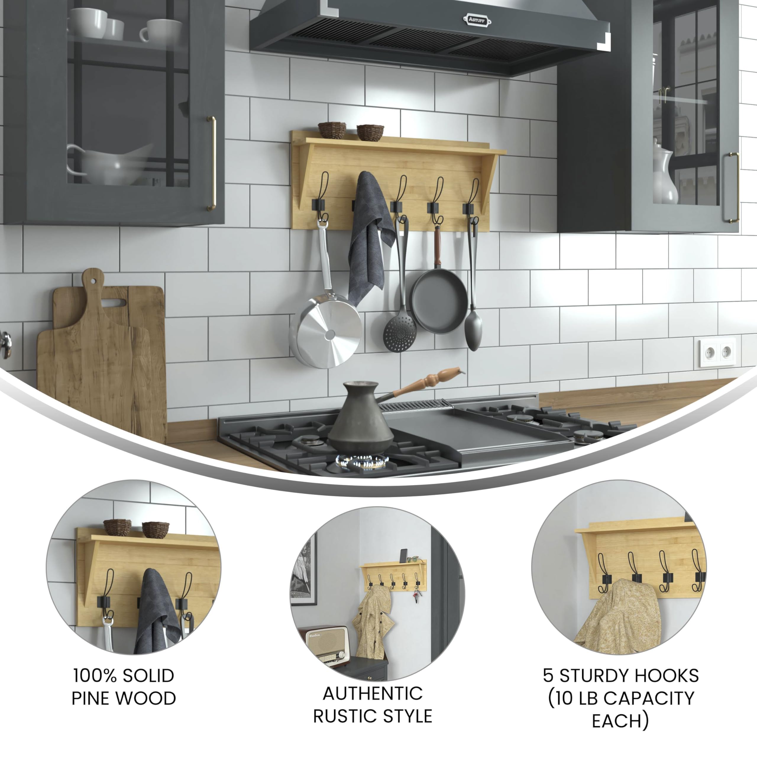 Flash Furniture Daly Wall Mounted Storage Rack - Thumbnail 2