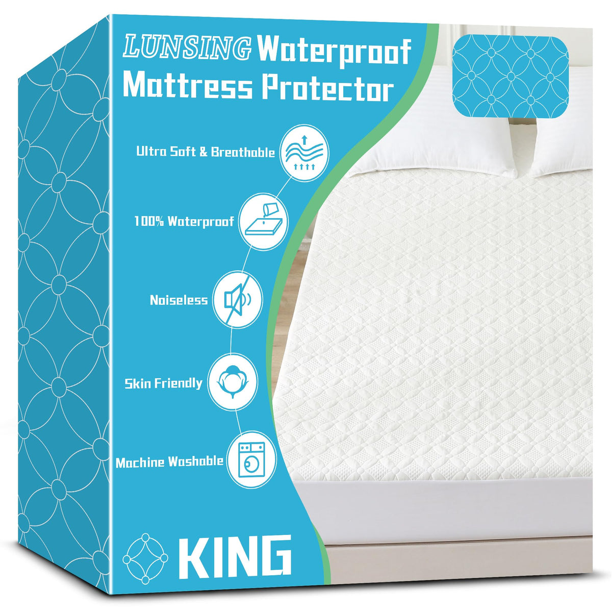 Lunsing King Mattress Protector, Soft Breathable Waterproof King Mattress Pad Cover, 6-18 In Deep Pockets, 76' X 80', White