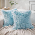 Phantoscope Pack Of 2 Faux Fur Solid Throw Decorative Pillow Cover Cushion Covers Luxury Soft Decorative Pillowcase Fuzzy Pillow Covers For Bed/Couch,Light Blue 18 X 18 Inches…