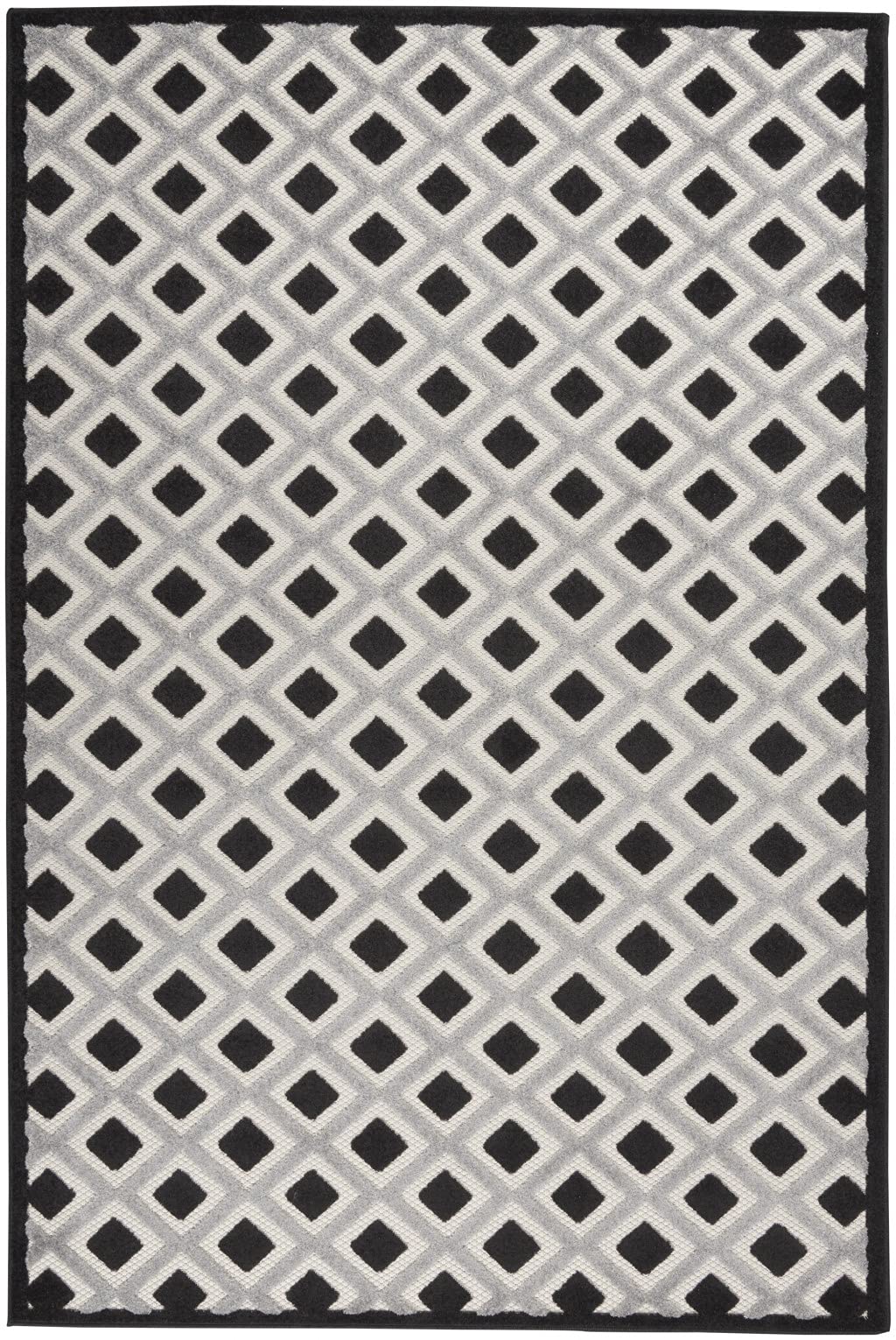 HomeRoots 100% Polypropylene 4’ Round Black White Gray Indoor Outdoor Area Rug