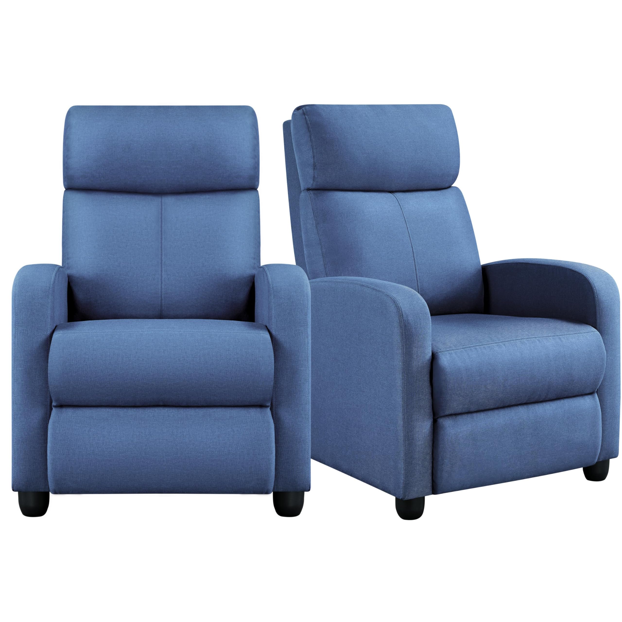 Yaheetech 2-Seat Fabric Pushback Recliner Chair with Thick Seat Cushion and Backrest Reclining Chair for Living Room Home Theate