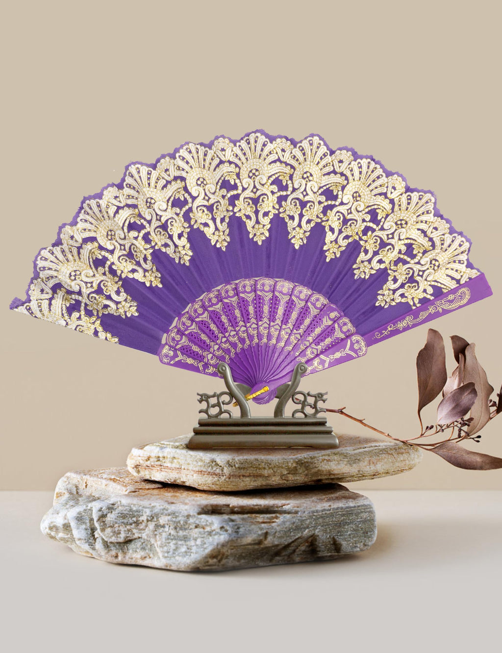 Eosau Handheld Chinese Folding Fan Hand Fans For Women Foldable Bulk For Party Wedding Church Dancing (Purple)