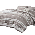 Bedsure Bed In A Bag Queen Size 7 Pieces, Warm Taupe White Striped Bedding Comforter Sets All Season Bed Set, 2 Pillow Shams, Flat Sheet, Fitted Sheet And 2 Pillowcases