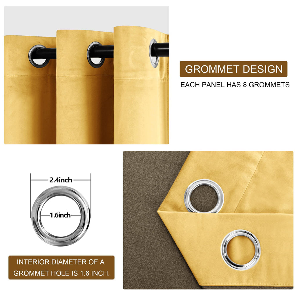 Dwcn Velvet Curtains - 120 Inches Long Room Darkening Privacy Protect Window Treatments Thick Grommet Tieable Privacy Drapes For