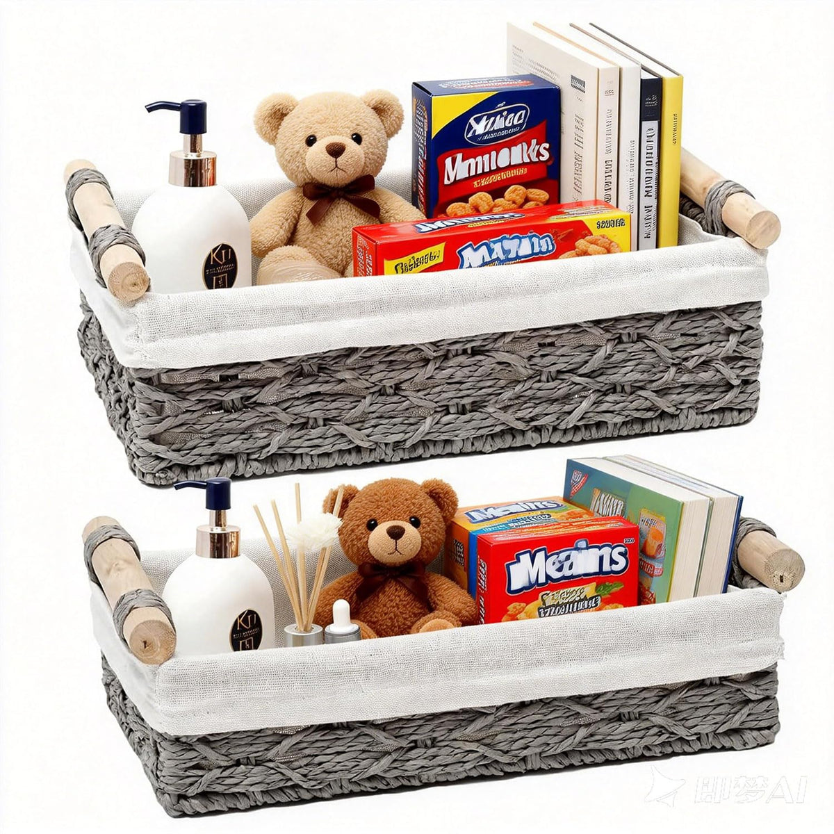 YAOYAO LAND Storage Basket Wicker Baskets, Set of 2, Grey