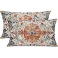 Gujiahone Outdoor Waterproof Pillow Set Of 2 - 12X20 Inch Bohemian Vintage Carpet Pattern, Blue & Burnt Orange, Ethnic Design, D