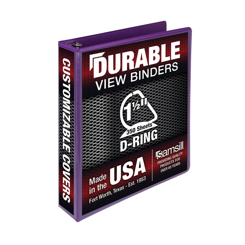 Samsill Durable 1.5 Inch Binder, Made In The Usa, D Ring Binder, Customizable Clear View Cover, Purple, Holds 350 Pages