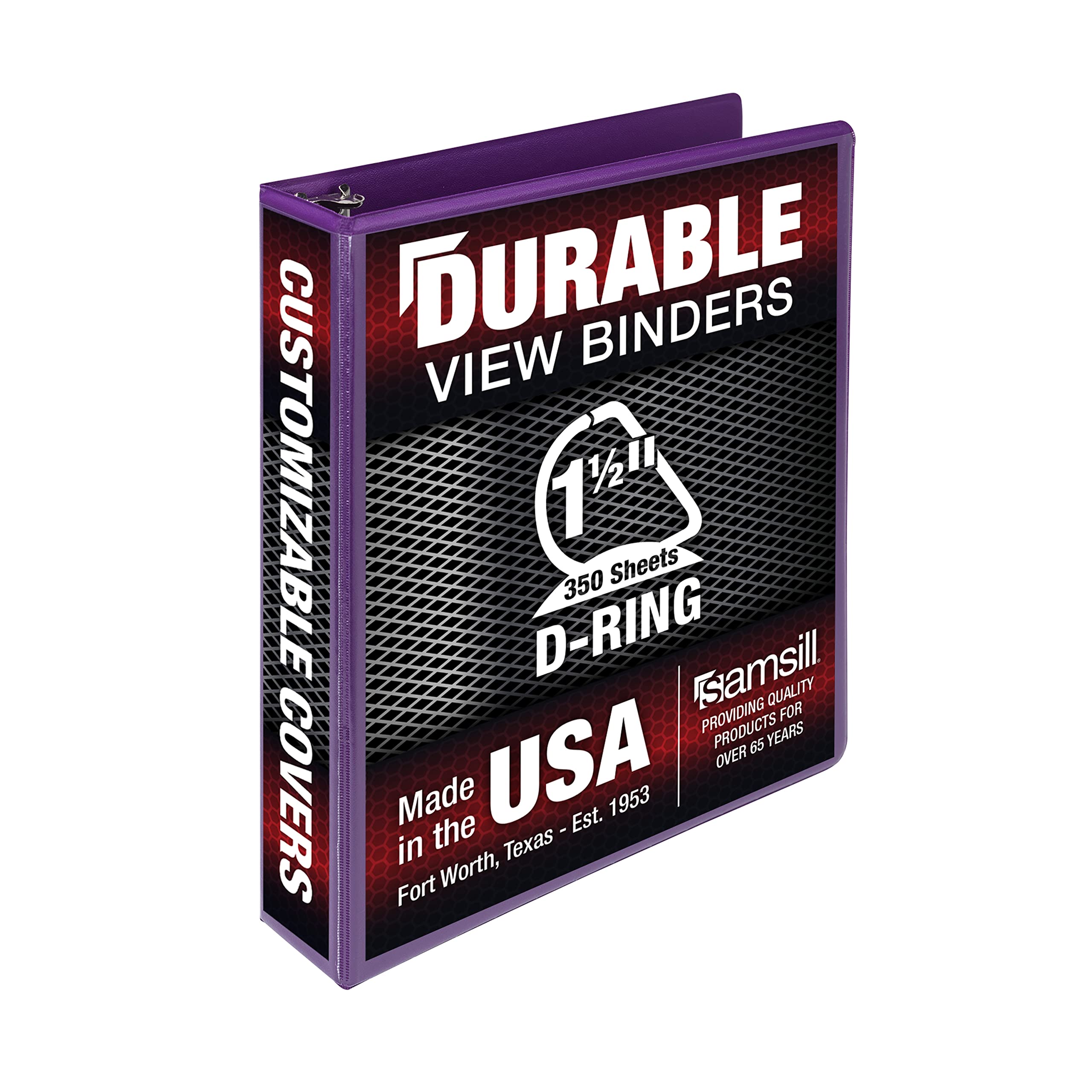 Samsill Durable 1.5 Inch Binder, Made In The Usa, D Ring Binder, Customizable Clear View Cover, Purple, Holds 350 Pages