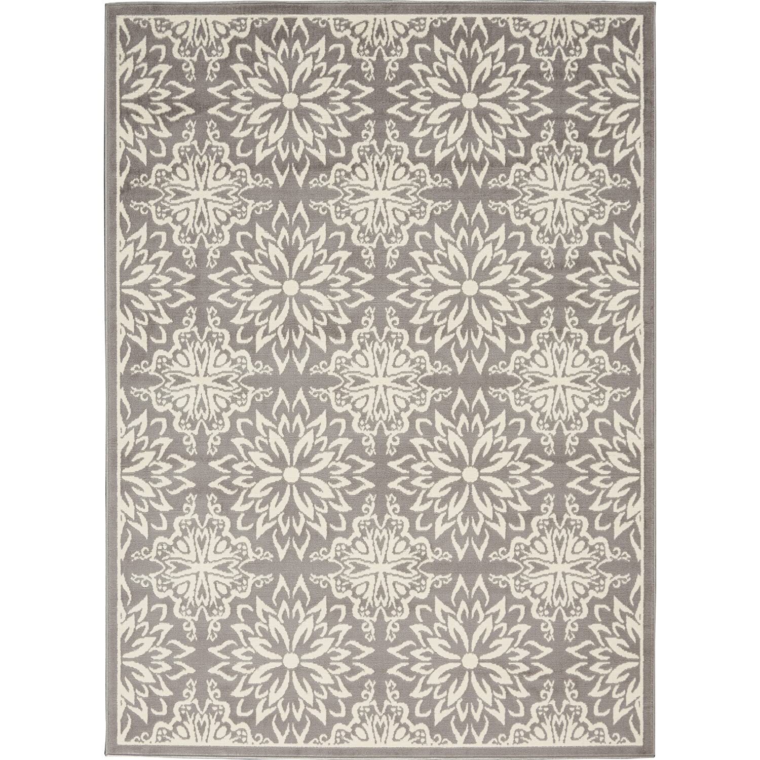 Nourison Jubilant Floral Ivory/Grey 4 x 6 Area--Rug, Easy--Cleaning, Non Shedding, Bed Room, Living Room, Dining Room, Kitchen
