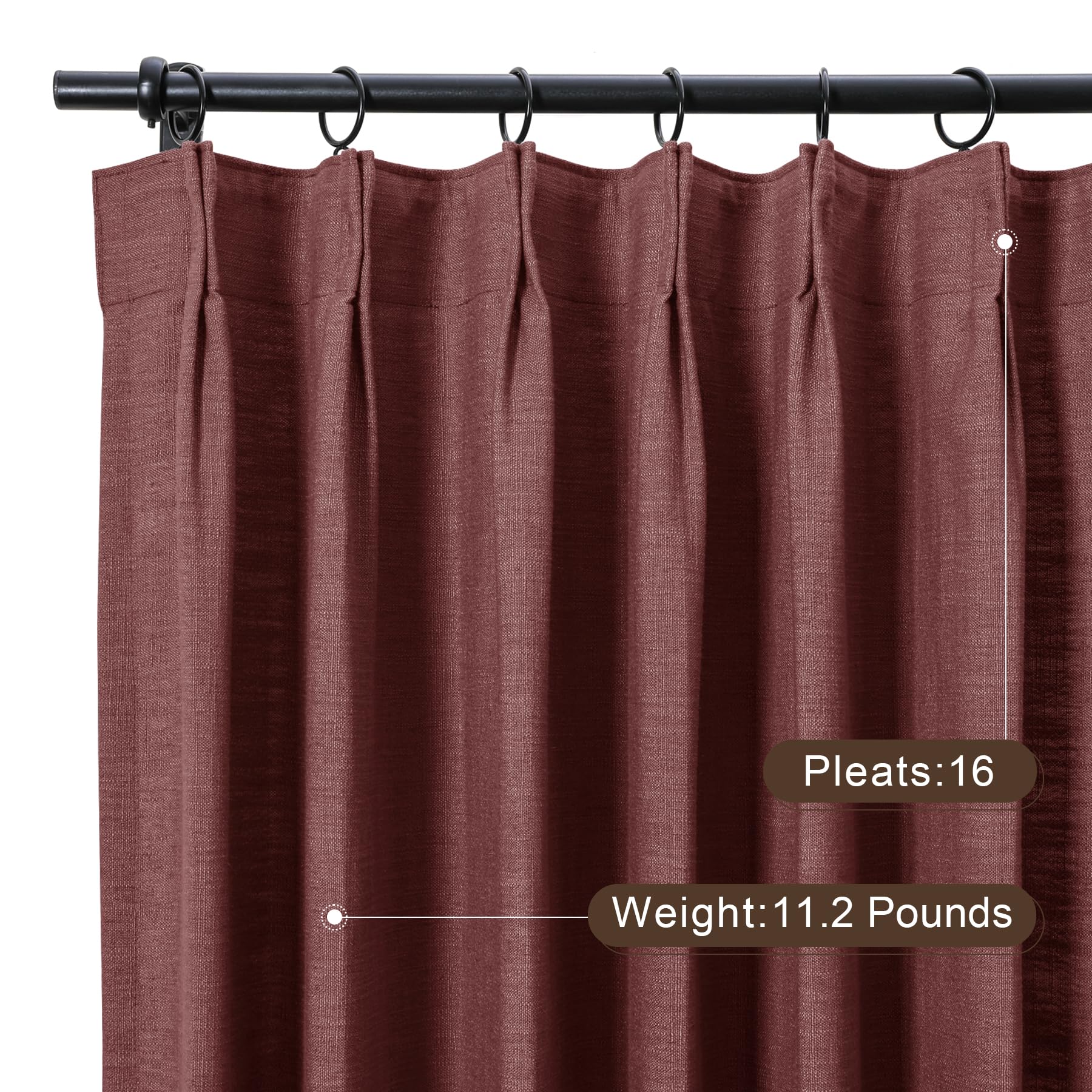 Twopages Pinch Pleated Drape For Traverse Rod, Double Layer Lined Curtain Light Filtering Room Darkening Linen Blend Window Trea