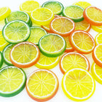 Lorigun 30Pcs Fake Lemon Slice Garnish Artificial Fruit Faux Food House Bar Decoration Cocktail Party Arrangement(Red Green Yell