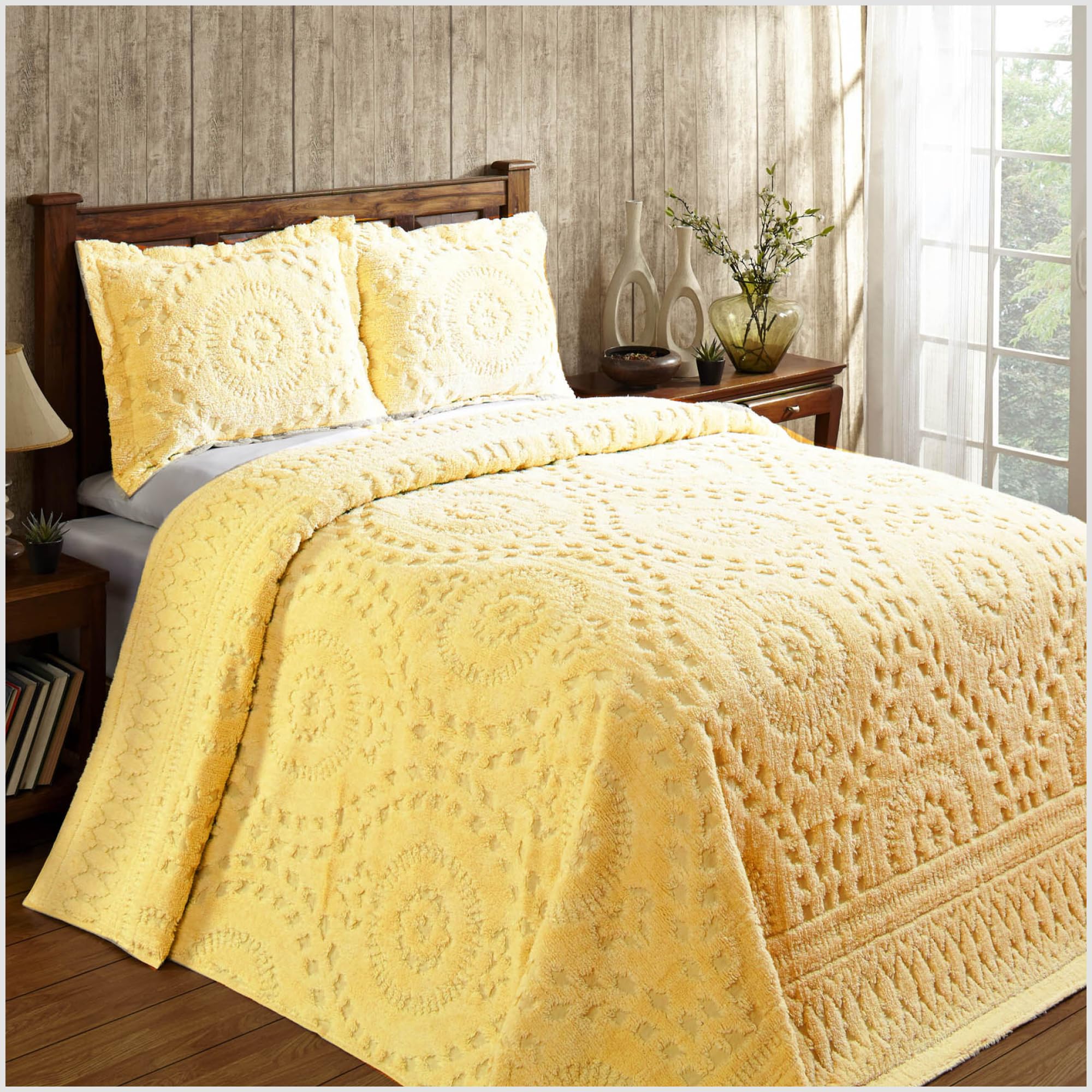 Better Trends King Size Bedspread 100% Cotton Chenille Coverlet Bedspreads, Soft Lightweight All Season Bedding, Yellow Medallio