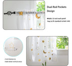 Cute Star Moon Sheer Curtains 84 Inch Length For Boys Girls Bedroom - Rod Pocket Light Filtering Starry Night Theme Gold Foil Pr