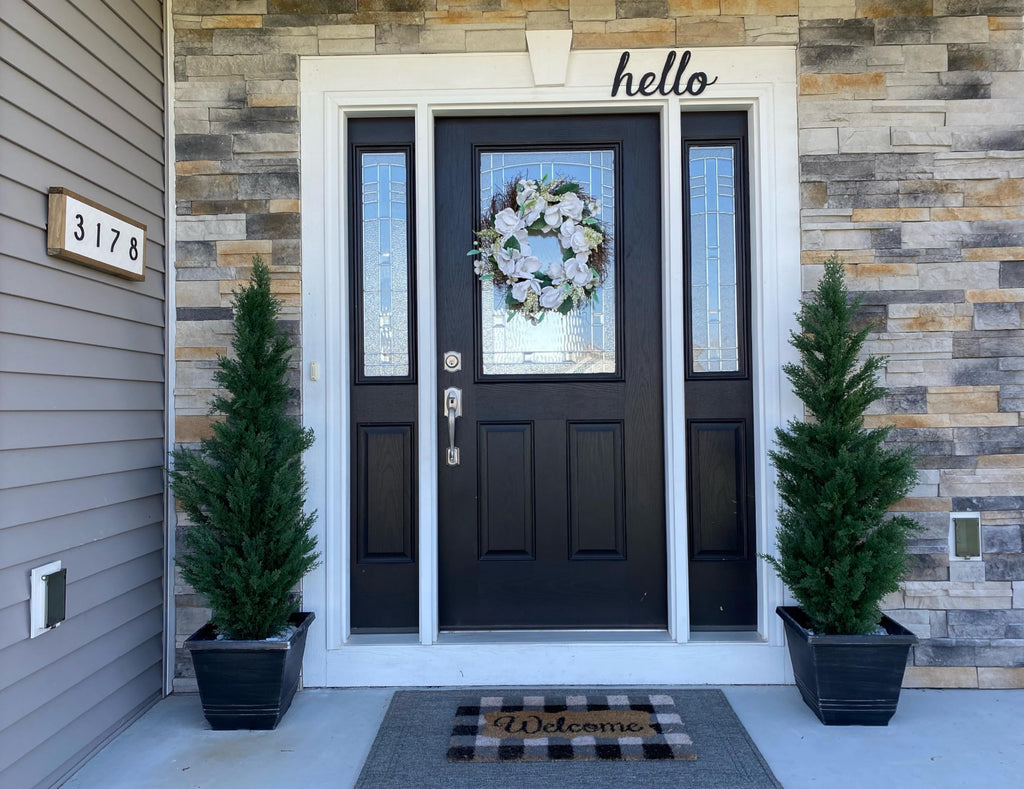 Set Of 2 Pre-Potted 5 Feet Faux Cedar Tree, Lifelike Uv Protected Front Door Decor, Porch, Garden, Entryway Topiary, Indoor/Outd