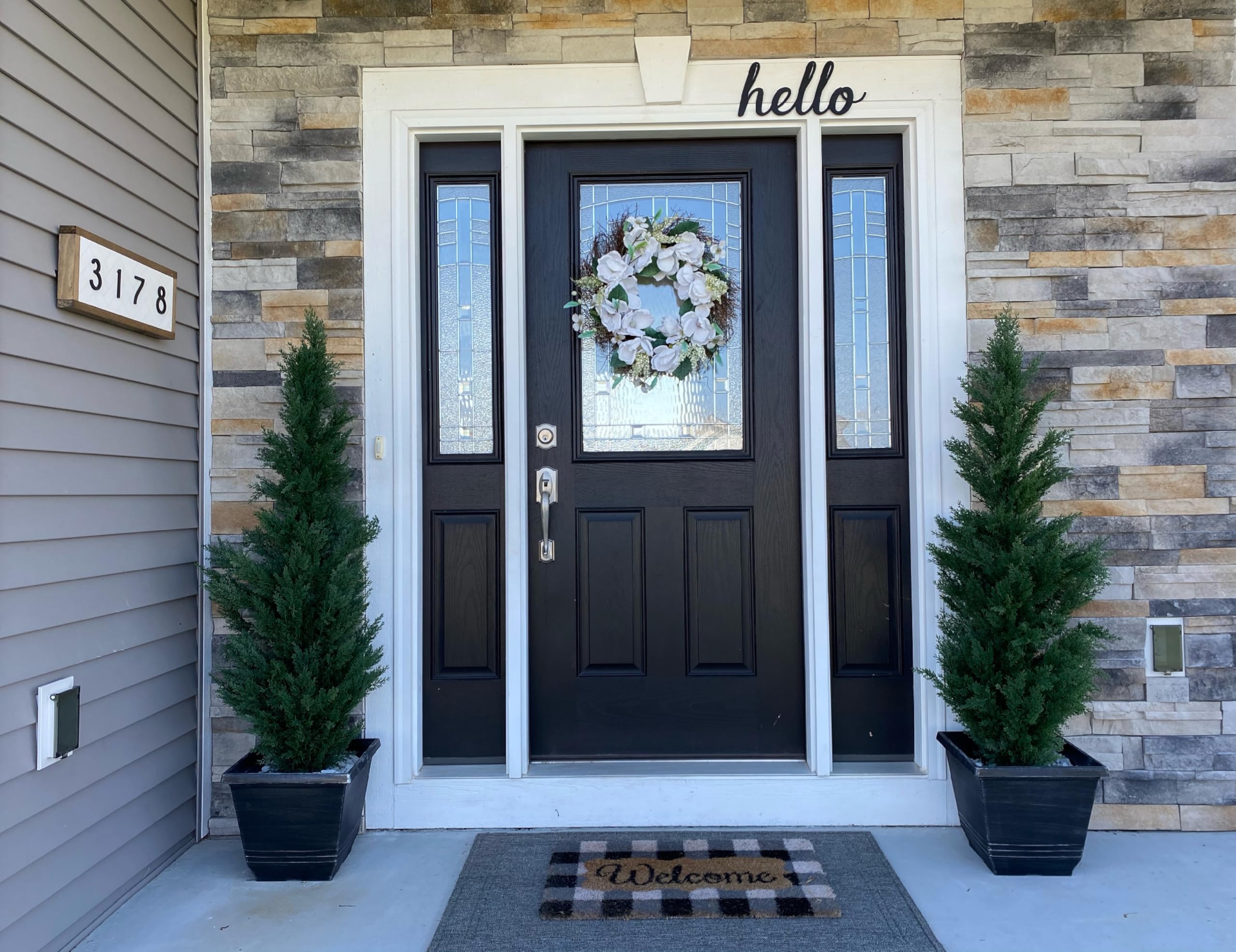 Set Of 2 Pre-Potted 5 Feet Faux Cedar Tree, Lifelike Uv Protected Front Door Decor, Porch, Garden, Entryway Topiary, Indoor/Outd