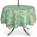 Umineux Outdoor Tablecloth With Umbrella Hole And Zipper, Spring/Summer Waterproof Table Cover For Picnic/Bbq/Garden(60' Round,Green Flower)