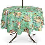 Umineux Outdoor Tablecloth With Umbrella Hole And Zipper, Spring/Summer Waterproof Table Cover For Picnic/Bbq/Garden(60' Round,Green Flower)