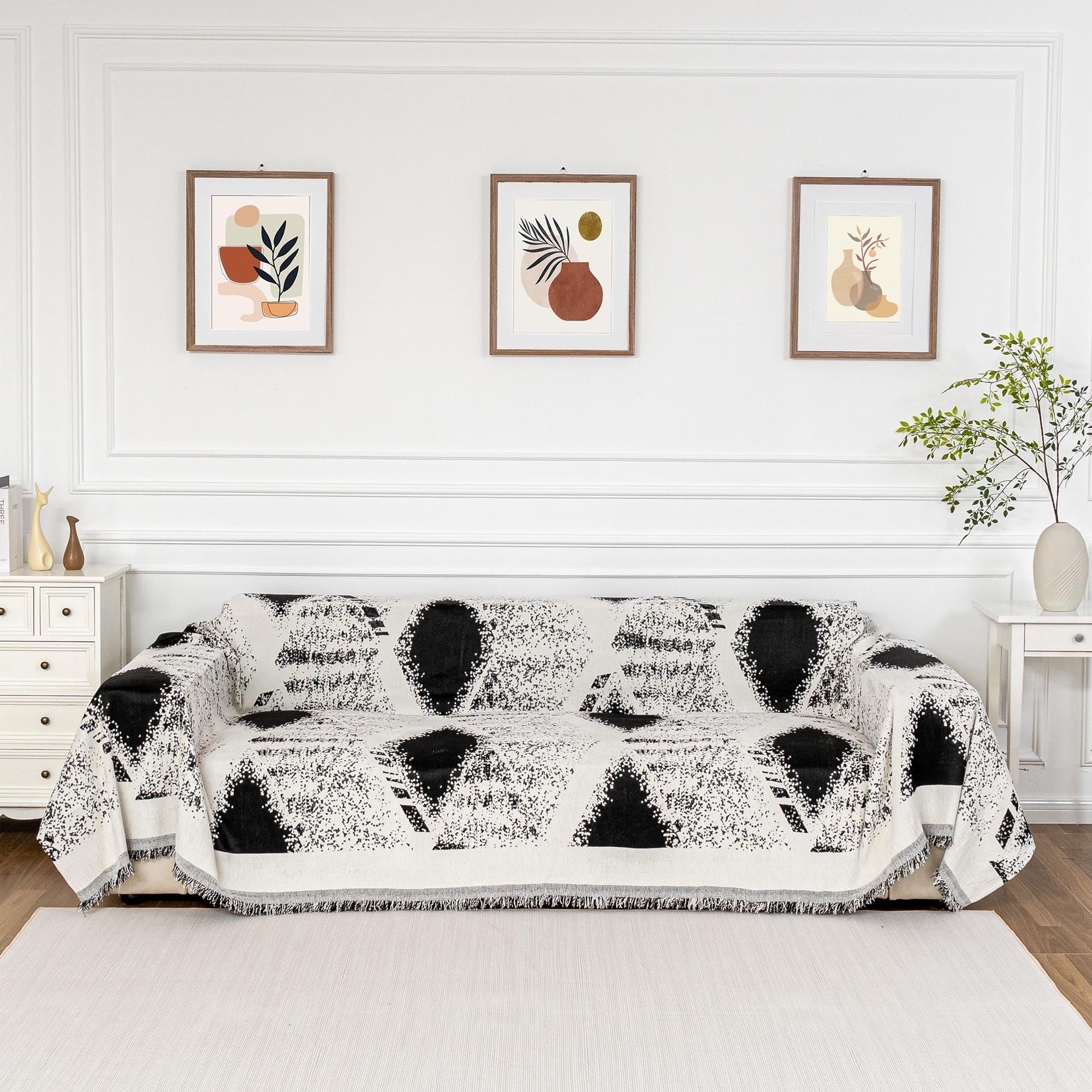 Mysky Home Boho Couch Cover For Dogs Washable Black Rhombic Couch Sofa Protector For Loveseat Sofa With Pets Friendly Chenille G