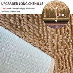Eanpet Half Round Bath Mat, Non-Slip Beige Chenille, Water Absorbent, Ultra Soft, Washable, 19.6" x 31.5"