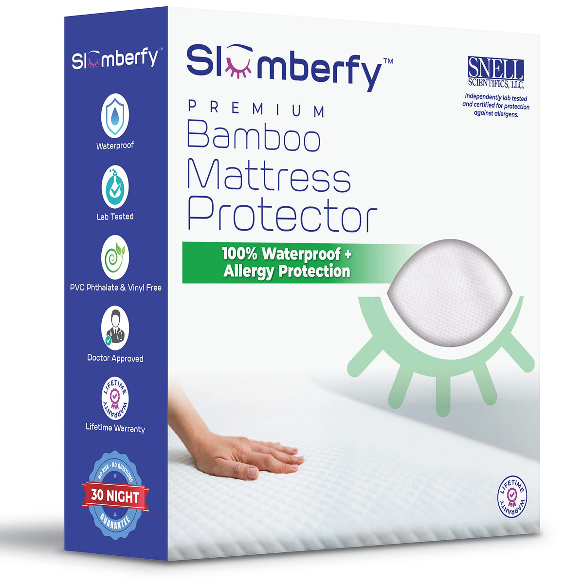 Waterproof Mattress Protector By Slumberfy | Hypoallergenic Bamboo Mattress Protector | Natural + Breathable Jacquard Fabric | K