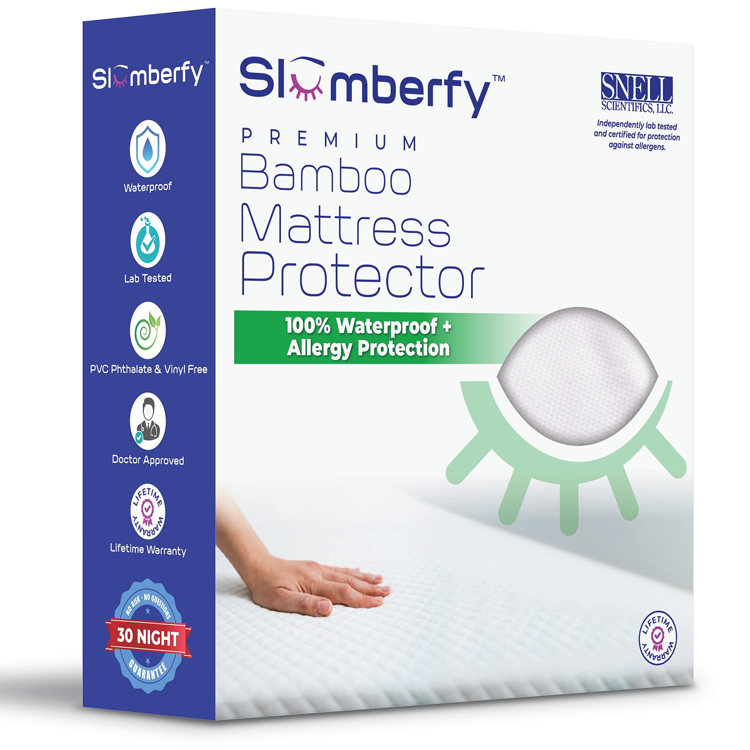 Waterproof Mattress Protector By Slumberfy | Hypoallergenic Bamboo Mattress Protector | Natural + Breathable Jacquard Fabric | K