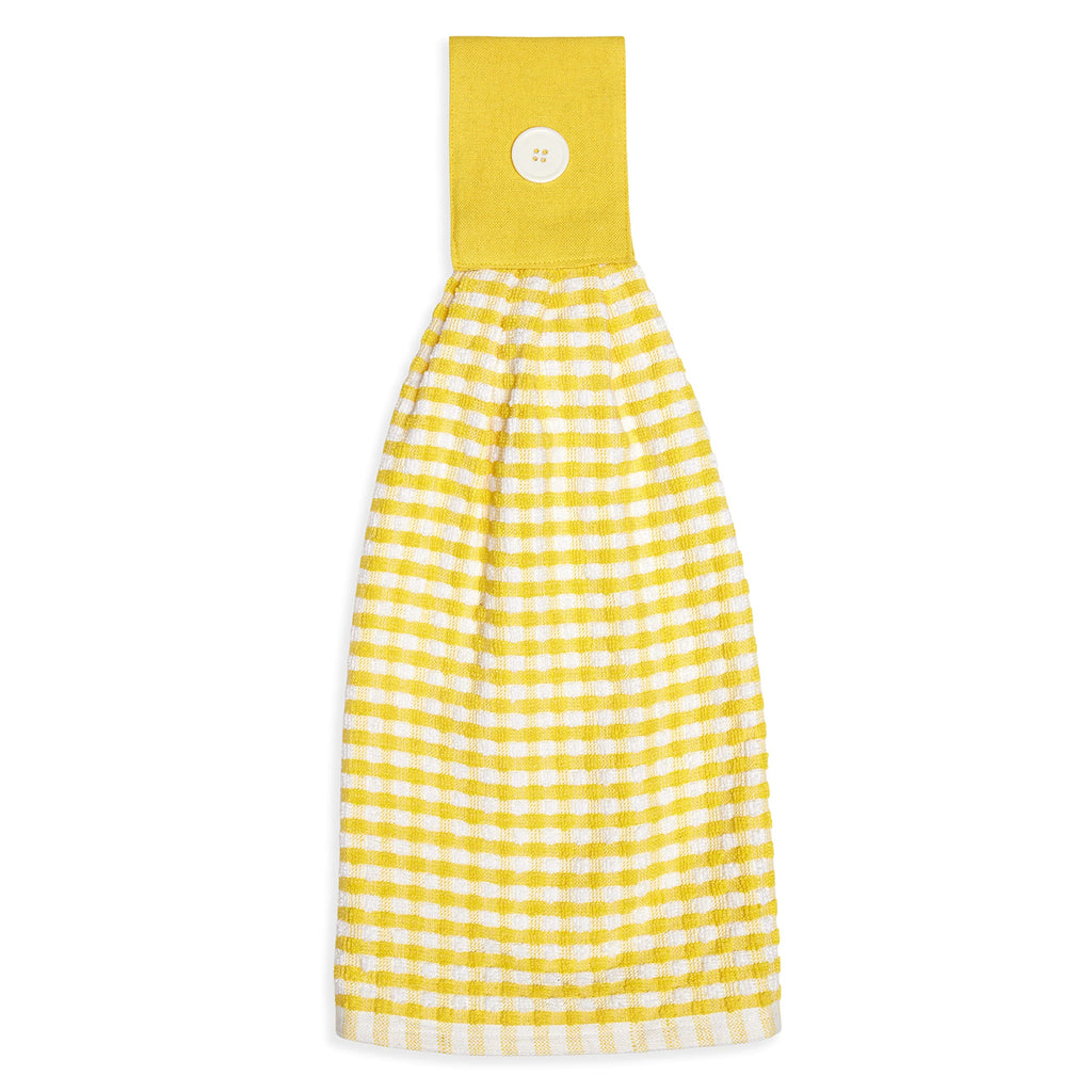 Cackleberry Home Gingham Check Terrycloth Hanging Kitchen Hand Towel Cotton With Button Accent, Set Of 2 (Charcoal Gray)