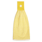 Cackleberry Home Gingham Check Terrycloth Hanging Kitchen Hand Towel Cotton With Button Accent, Set Of 2 (Charcoal Gray)