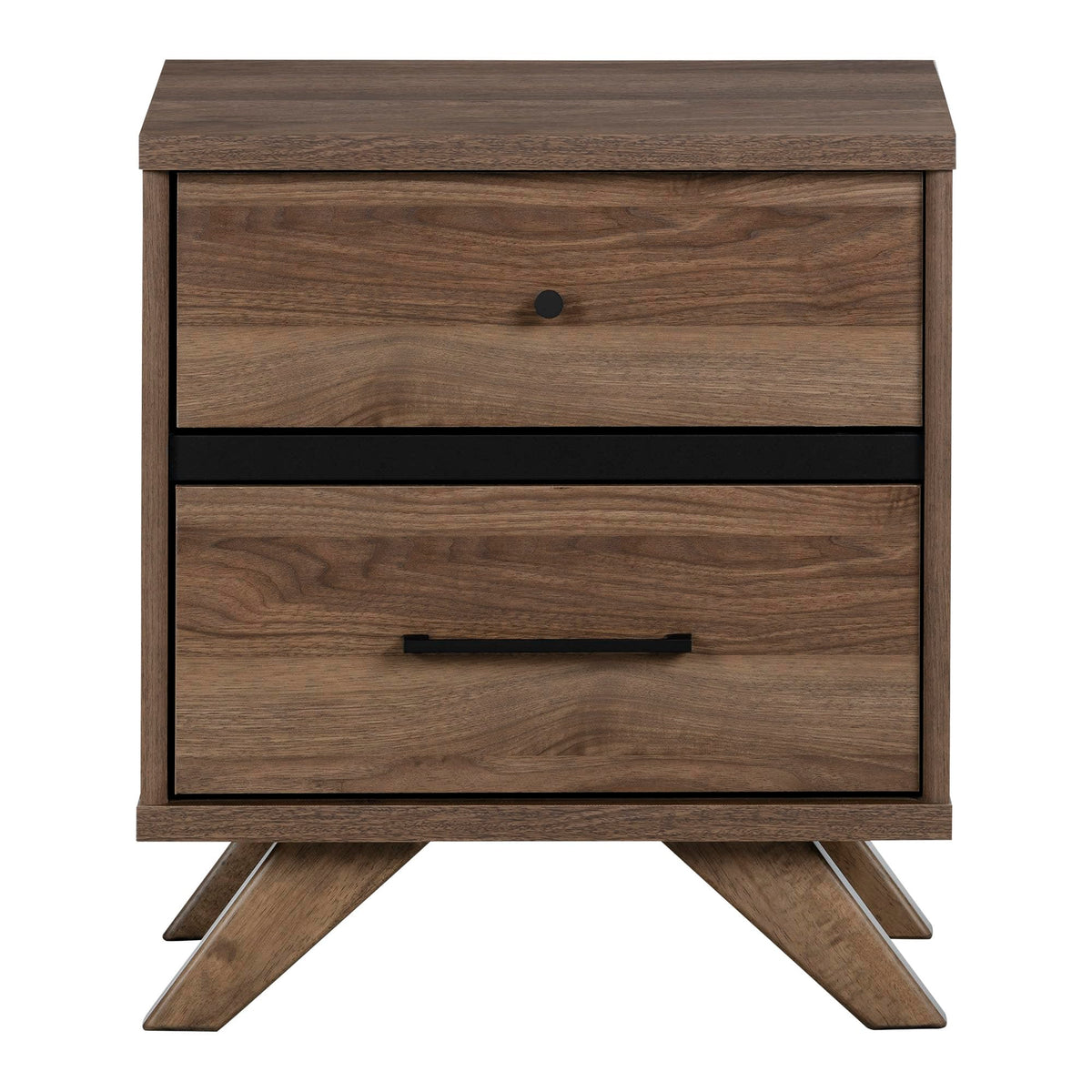 South Shore Flam 2-Drawer Nightstand-End Table With Storage, Natural Walnut And Matte Black