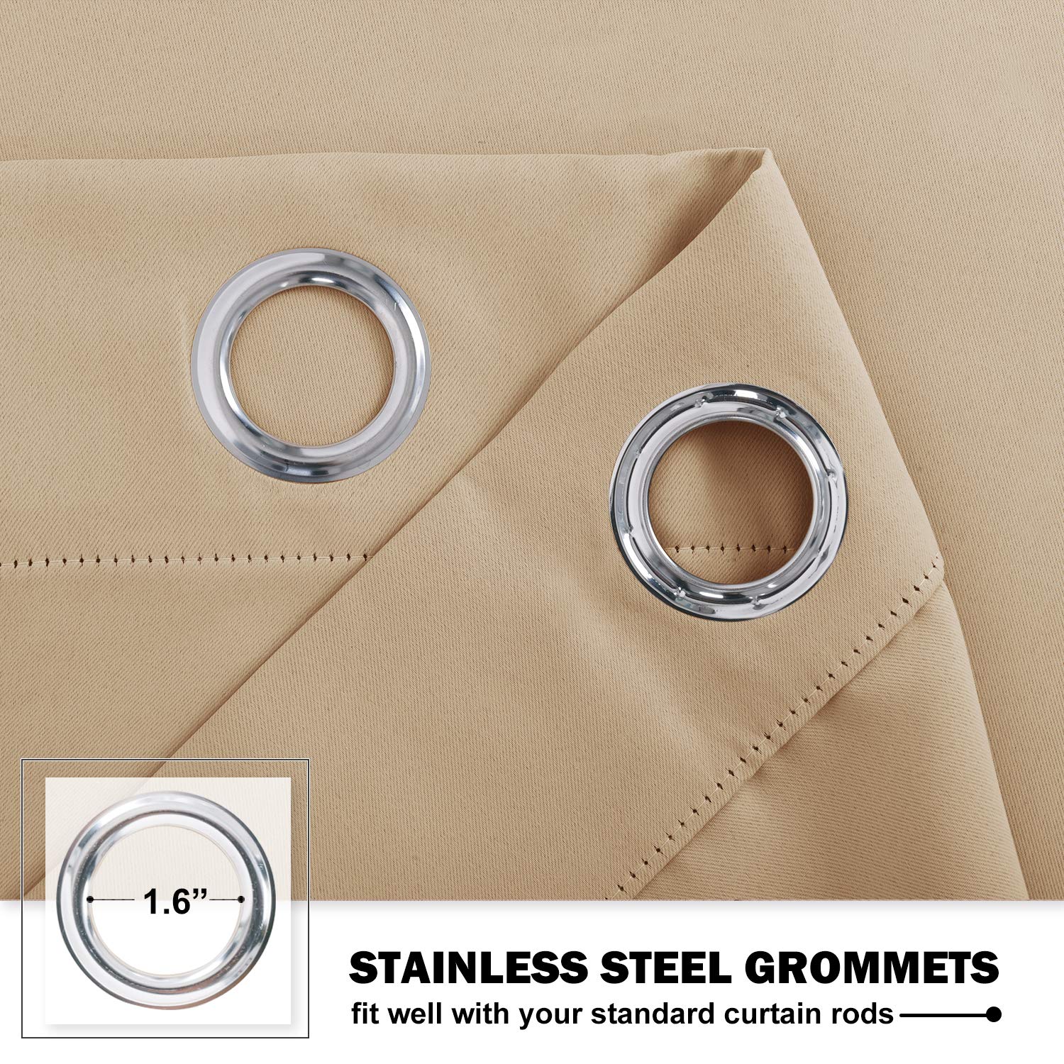 Nicetown Window Tiers Curtains For Kitchen, Farmhouse Grommet Top Solid Light Block Insulated Energy Saving For Cafe Window/Office, W 34 X L 36-Inch 1.2 Inches Header, Biscotti Beige, 2 Panels