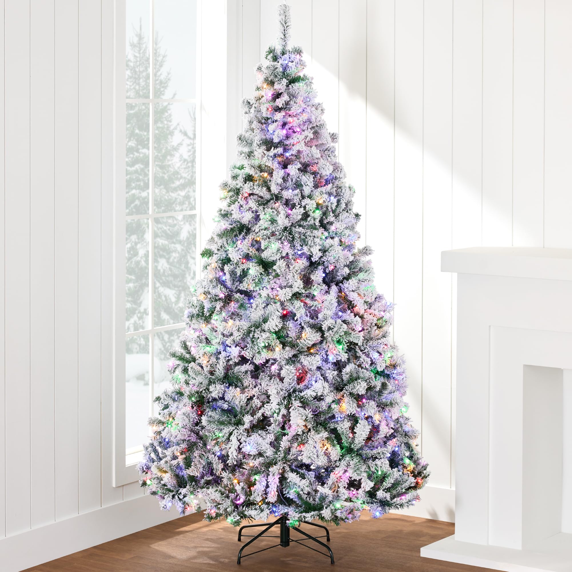 Best Choice Products Pre-Lit Artificial Christmas Tree 12ft Snow Flocked Pine Tree, 2-in-1 White and Multicolor LED Lights, Full
