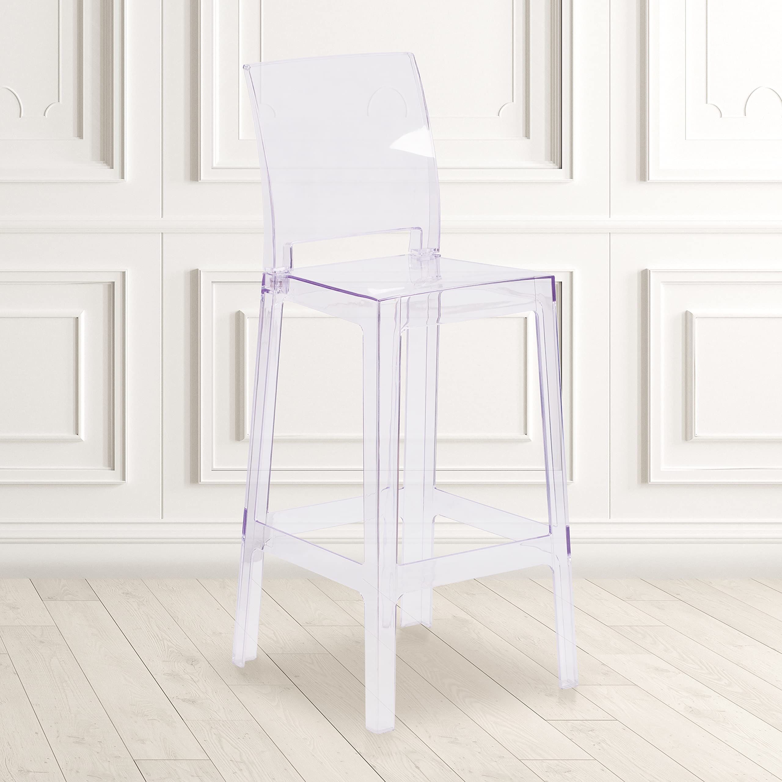 Flash Furniture Ghost Barstool With Square Back In Transparent Crystal