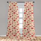 Ambesonne Mushroom Window Curtains Pack Of 2, Woodland Themed Illustration Of Spotted Toadstool Summer Season Forest Cartoon, Li