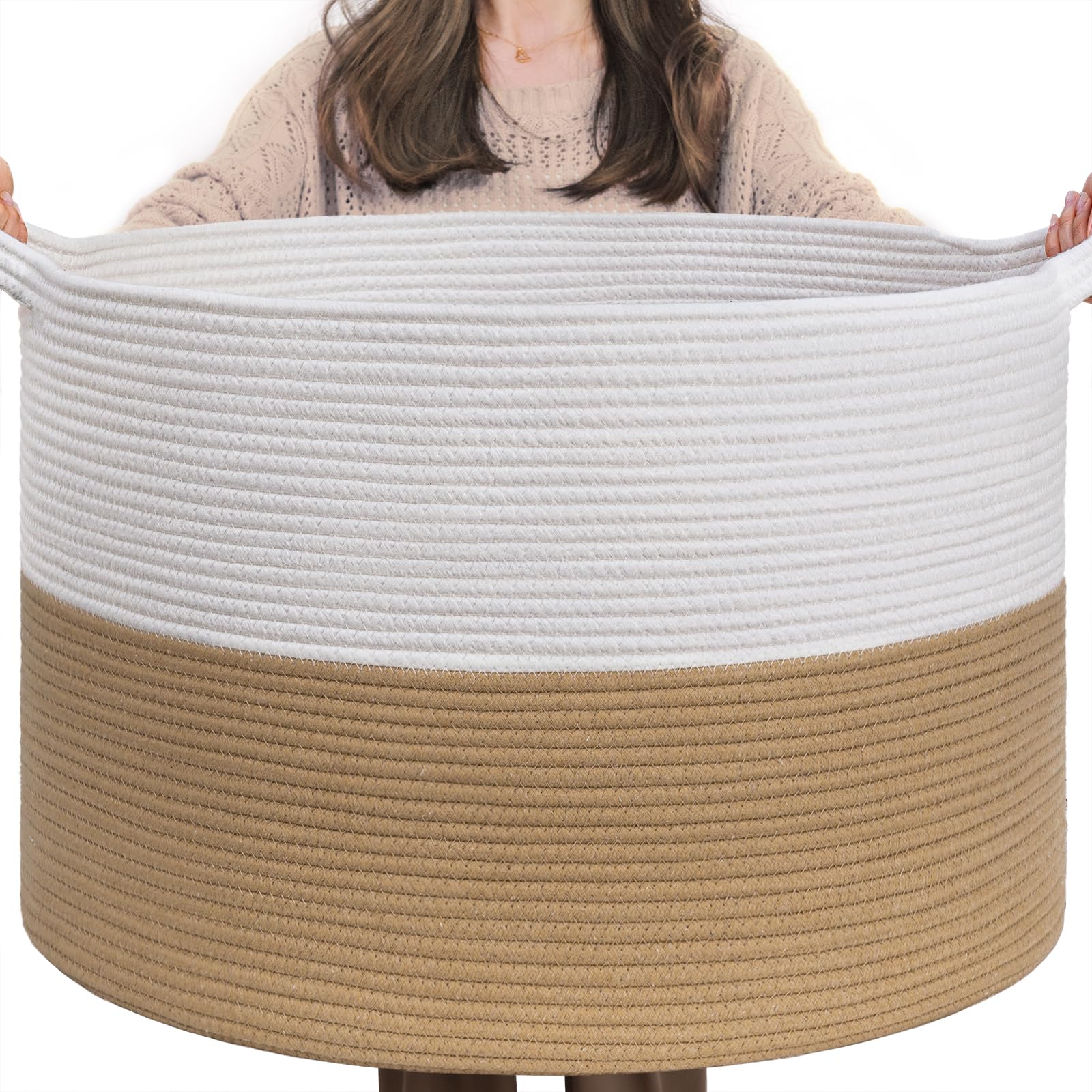 Indressme Xxxlarge Jute Rope Basket 21.7' X 21.7' X 13.8' Woven Baby Laundry Basket For Blankets Toys Storage Basket With Handle Comforter Cushions Storage Bins Thread Laundry Hamper