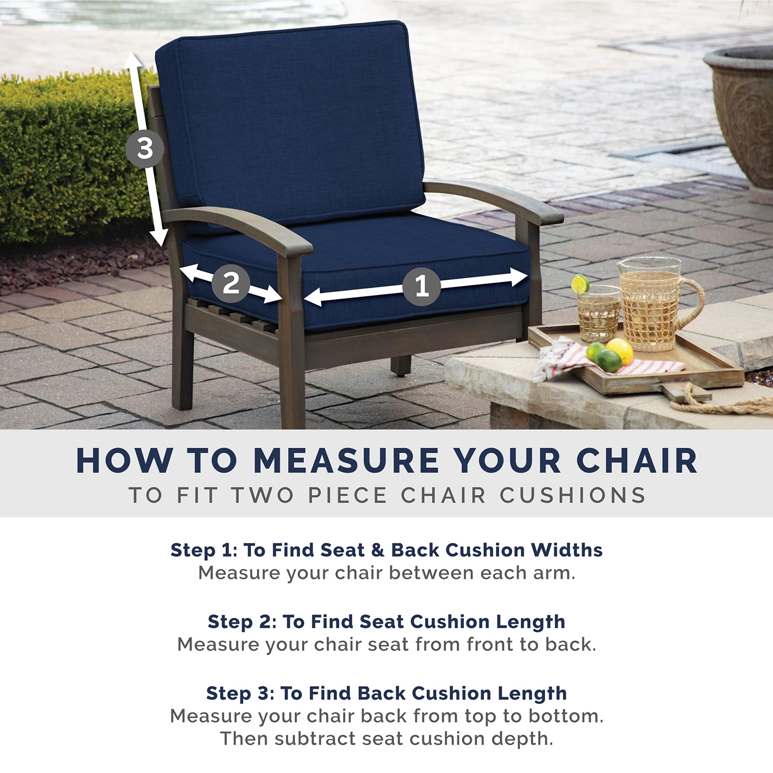 Arden Selections Outdoor Deep Seat Set, 24 X 24, Rain-Proof, Fade Resistant, Deep Seat Bottom And Back Cushion 24 X 24, Sapphire