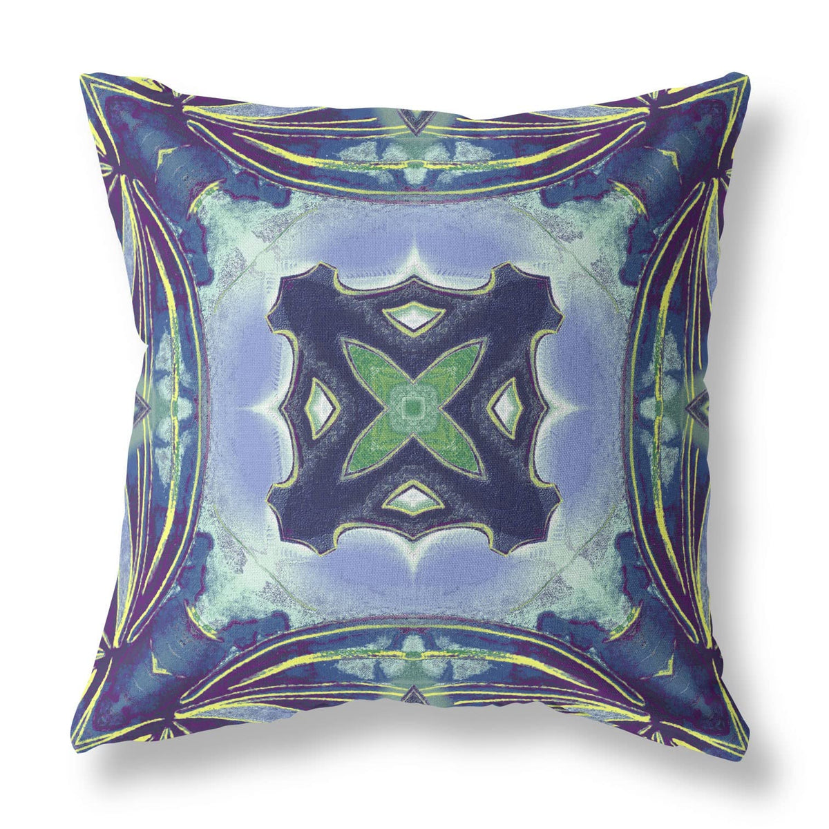 HomeRoots Peacock Blue Light Blue Broadcloth 18â€ Blue Green Geo Tribal Indoor Outdoor Throw Pillow