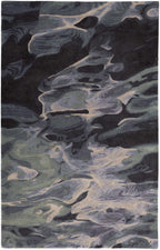 HomeRoots 512756 8 x 10 ft. Green Blue & Black Wool Abstract Hand Tufted Handmade Stain Resistant Rectangle Area Rug