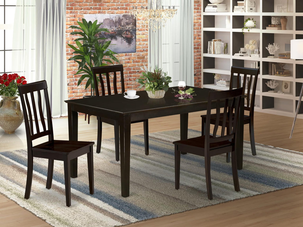East West Furniture CAAN5-CAP-W 5 Piece Dining Room Table Set Includes a Rectangle Kitchen Table and 4 Dining Chairs, 36x60 Inch, Cappuccino