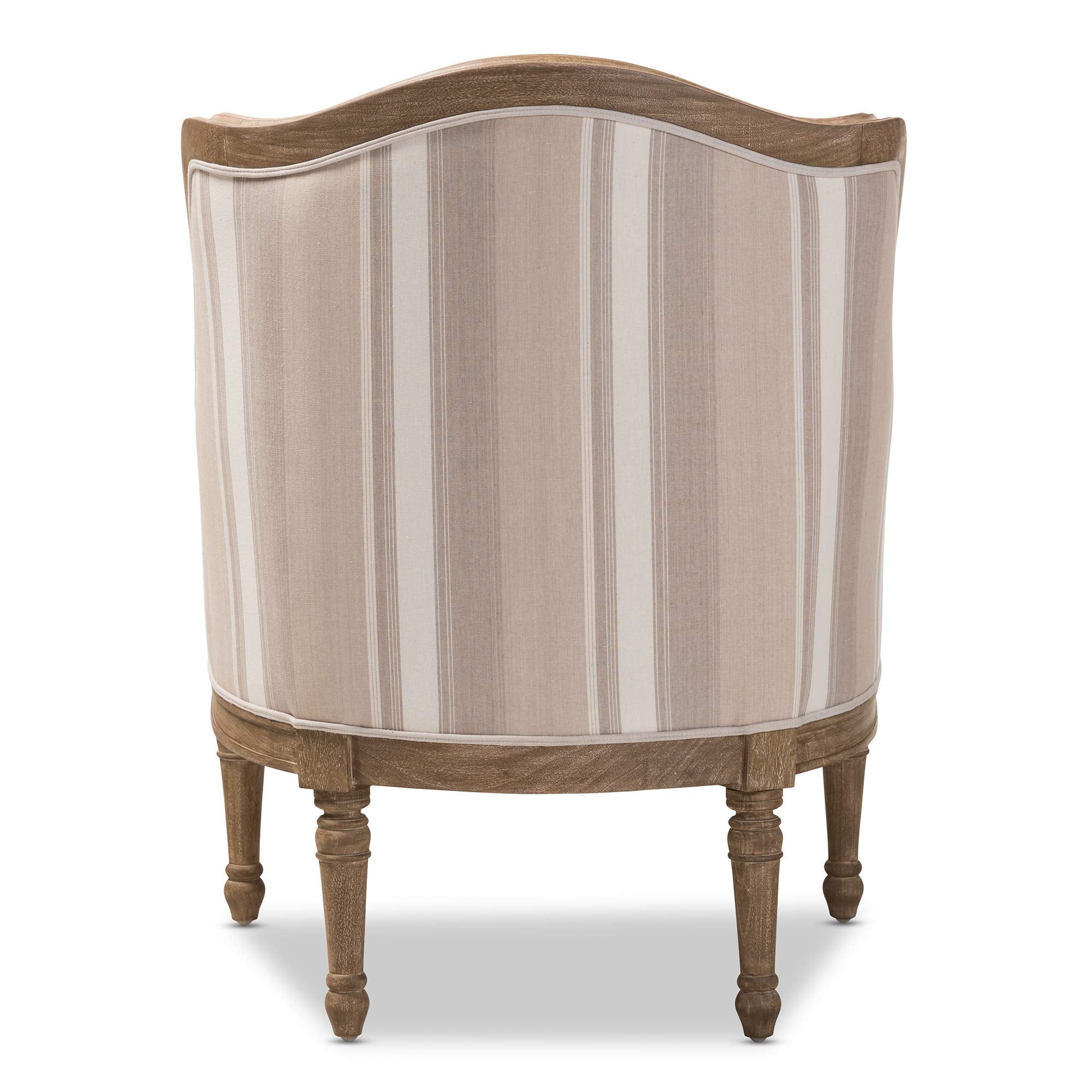 Baxton Studio Striped Charlemagne Traditional French Accent Chair, Oak Brown